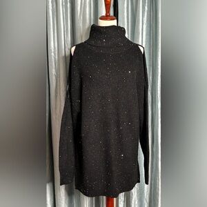 INC International Concepts Black Sparkling Turtleneck Sweater Medium NWT